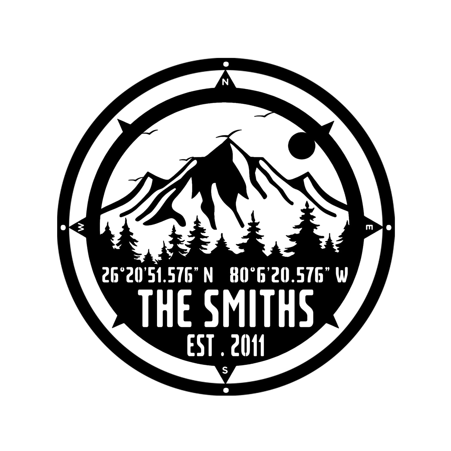 Nautical Wall Decor Nautical Compass GPS Coordinates Metal Sign with Last Name Date Metal Compass Decor Personalized Outdoor Family Name Sign (12