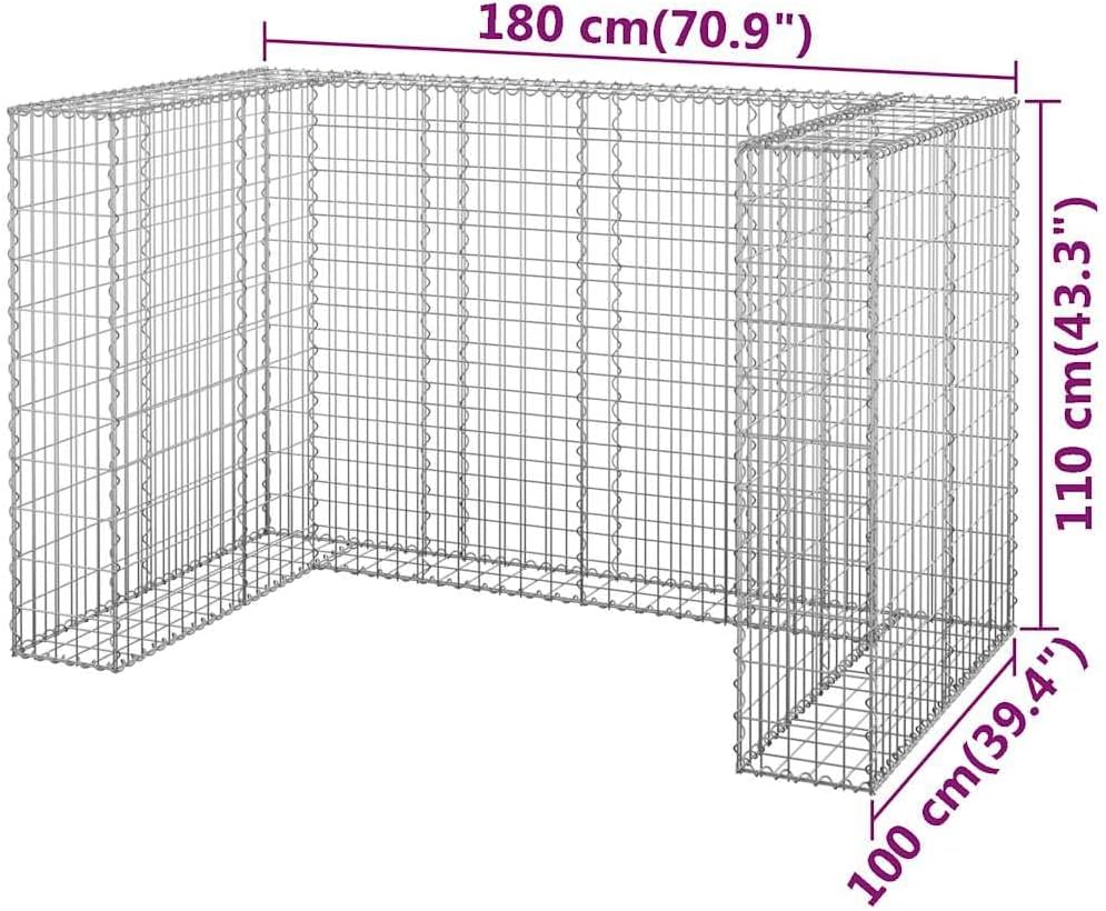Gabion Wall for Garbage Bins Galvanized Steel Mesh Basket 70.9"x39.4"x43.3" Rustproof Outdoor Trash Can Enclosure Backyard Waste Container Enclosure Durable Bin Hideaway