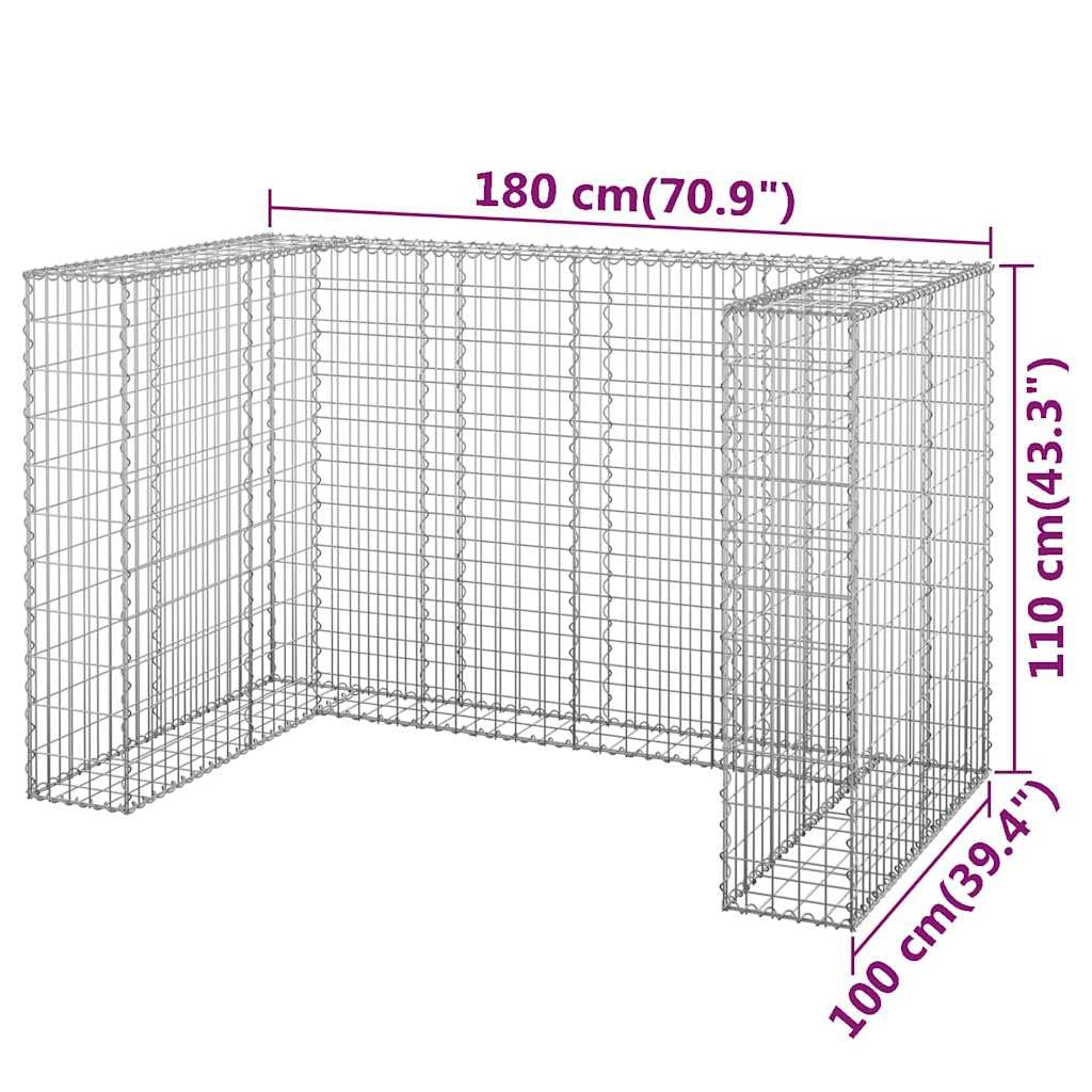 vidaXL Gabionenwand für Mülltonnen Gabione Gabionen Steinkorb Steingabionen Mülltonnenverkleidung Mülltonnenbox Verzinkter Stahl 180x100x110cm