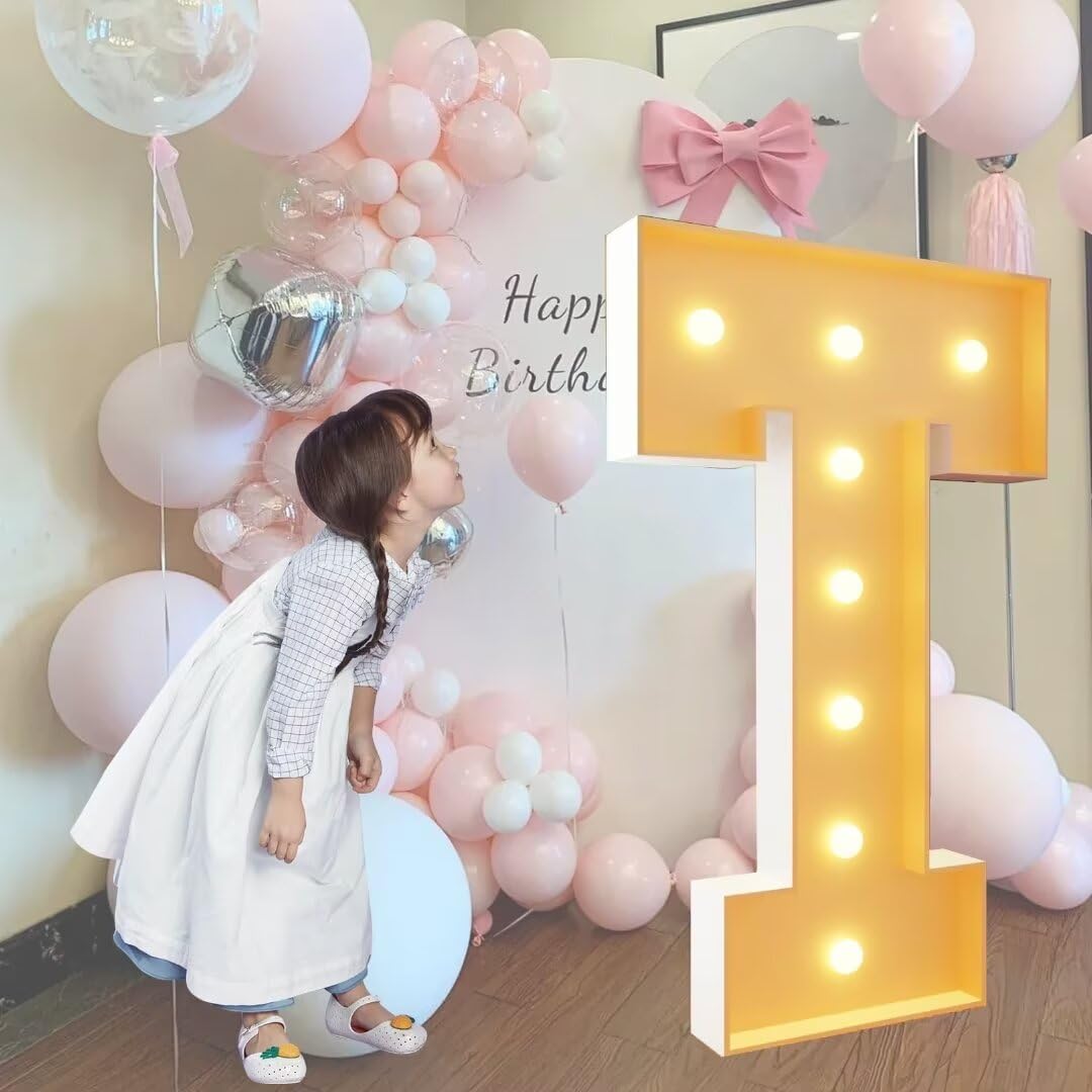 Letrero iluminado de marquesina de 120 cm, letra T, grande decorativo con luz LED, números de mosaico para globos para el día de San Valentín, cumpleaños, Navidad, Año Nuevo