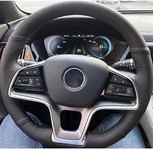 Miniatura 1 de ChrySm Leather Car Steering Wheel Cover Black, for BYD Song Plus Dmi Song Pro EV New Energy Qin Plus 2020-2023