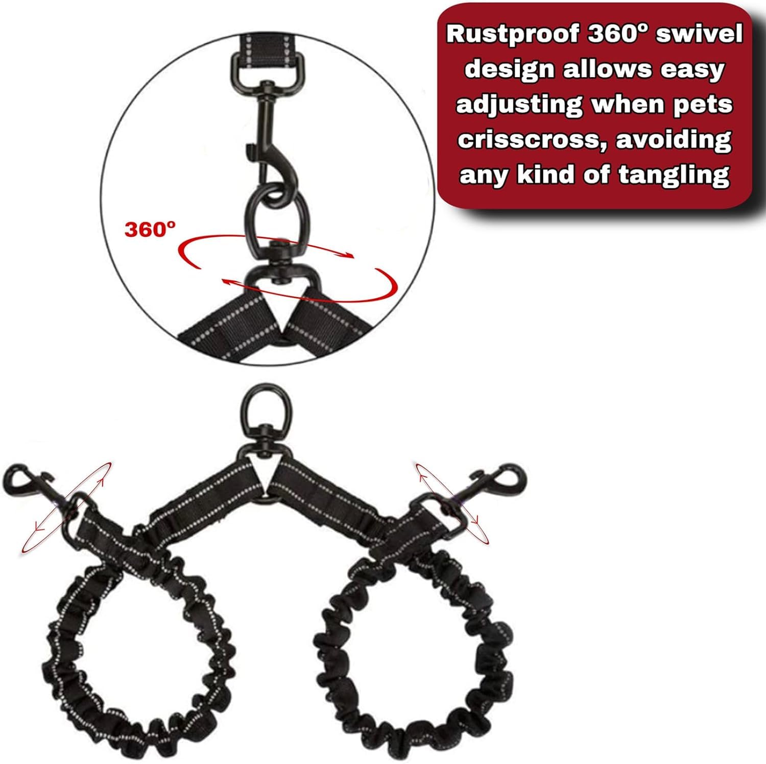 3-in-1-Mehrzweck-Leine, stoßdämpfend, kein Verheddern, für kleine bis große Hunde, 2,3 - 59 kg, ideal für Haustierbesitzer und Spaziergänger