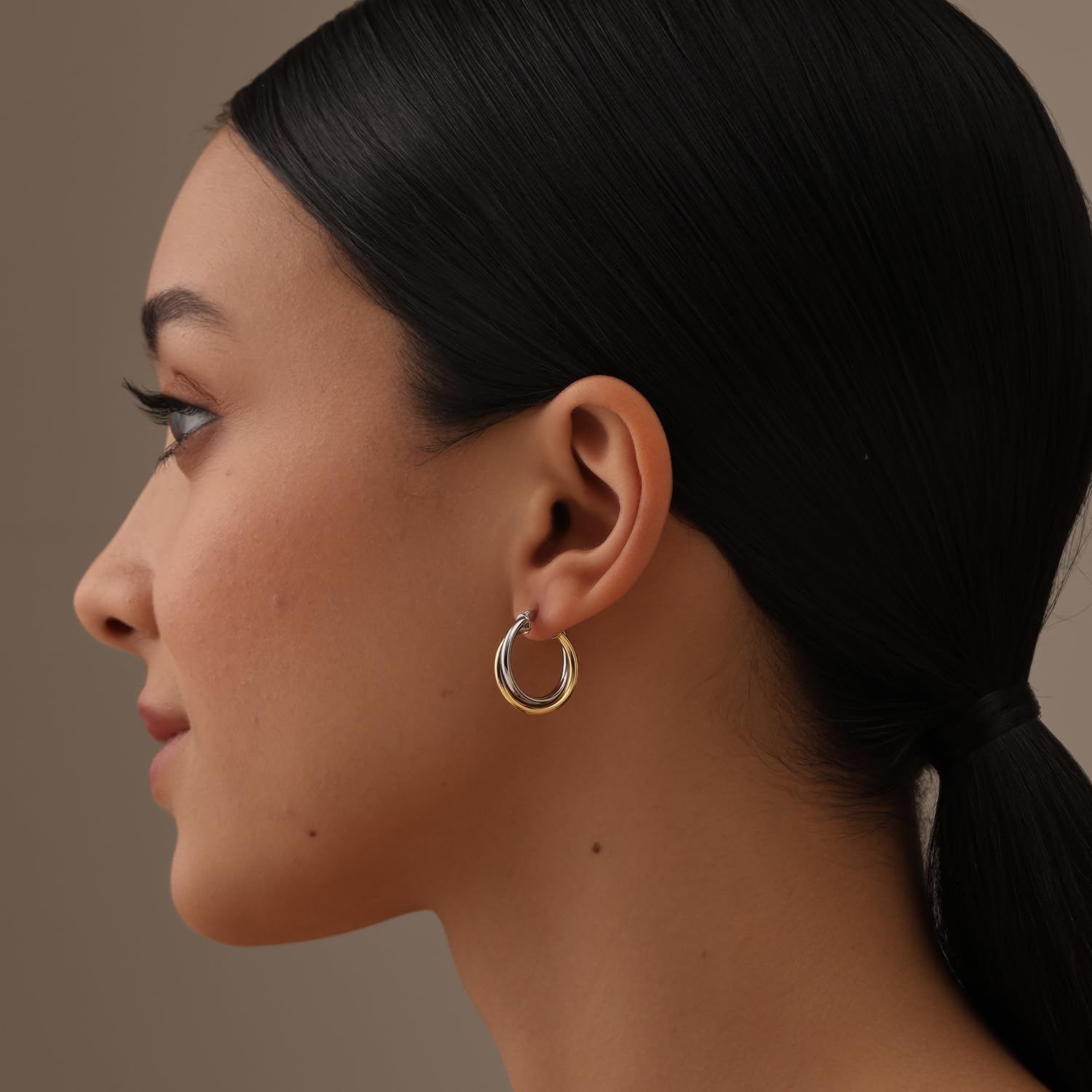 LeCalla Sterling Silber Schmuck Zwei-Ton-Drei-Ton Verflechtung Oval & Runde Form poliert klobige Reifen Ohrringe für Frauen