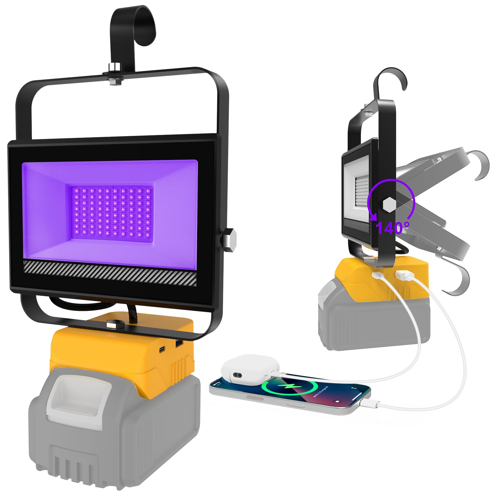 CREPOW Cordless Black Lights Compatible with Dewalt 20V Battery