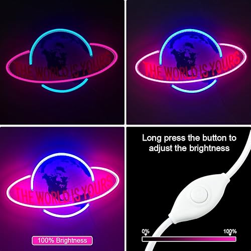 Miniatura 4 de Letrero de neón para decoración de pared, diseño de planeta genial para dormitorio, sala de juegos, habitación de niñas, luces LED regulables para