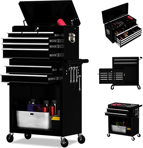 Caja de herramientas con ruedas de 8 cajones, caja de herramientas de alta capacidad con ruedas y cajones bloqueables, caja de herramientas portátil