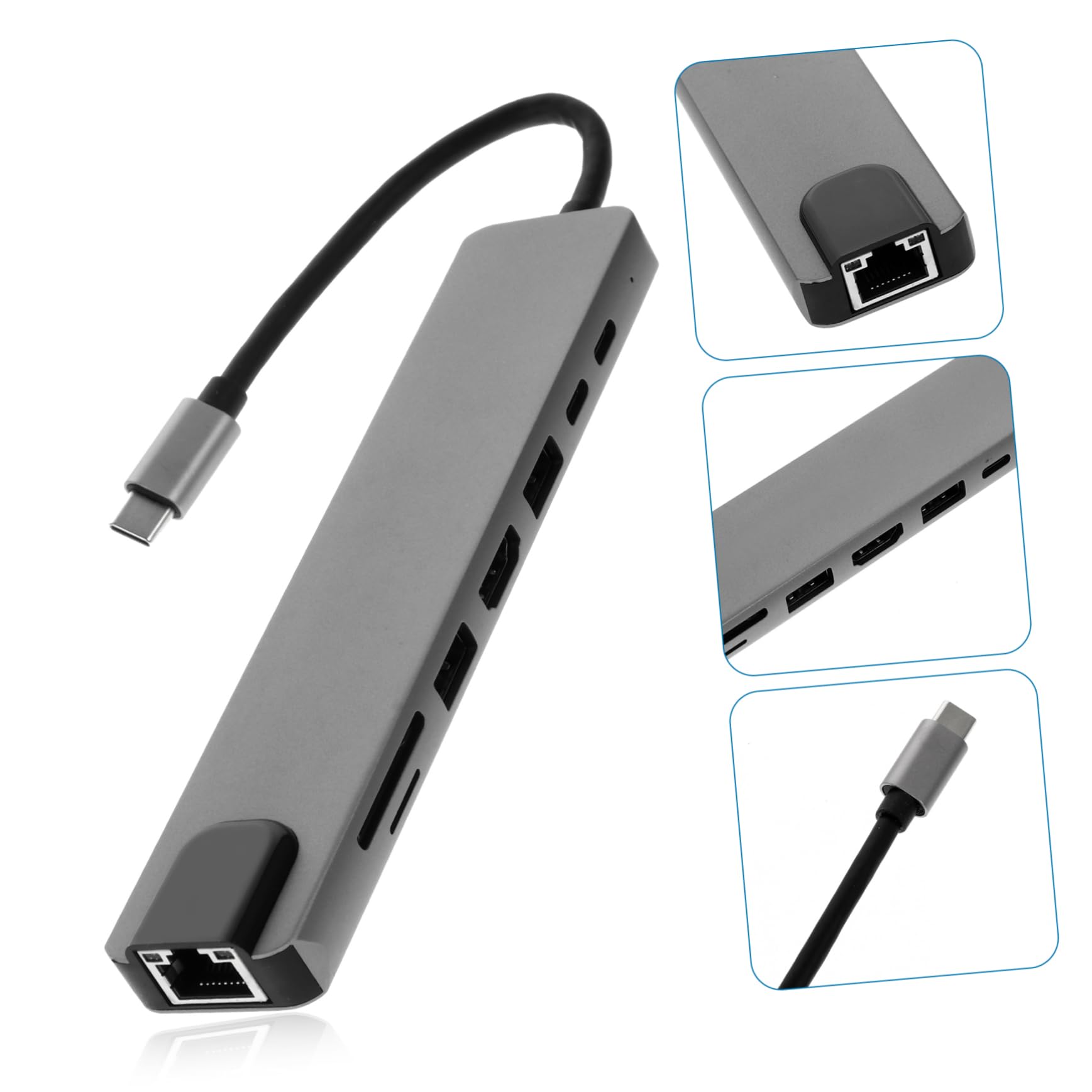 Adattatore Tipo C Jack USB Multiporta in Lega di Alluminio, Dock Station Compatta Otto senza Driver, per Computer e Laptop
