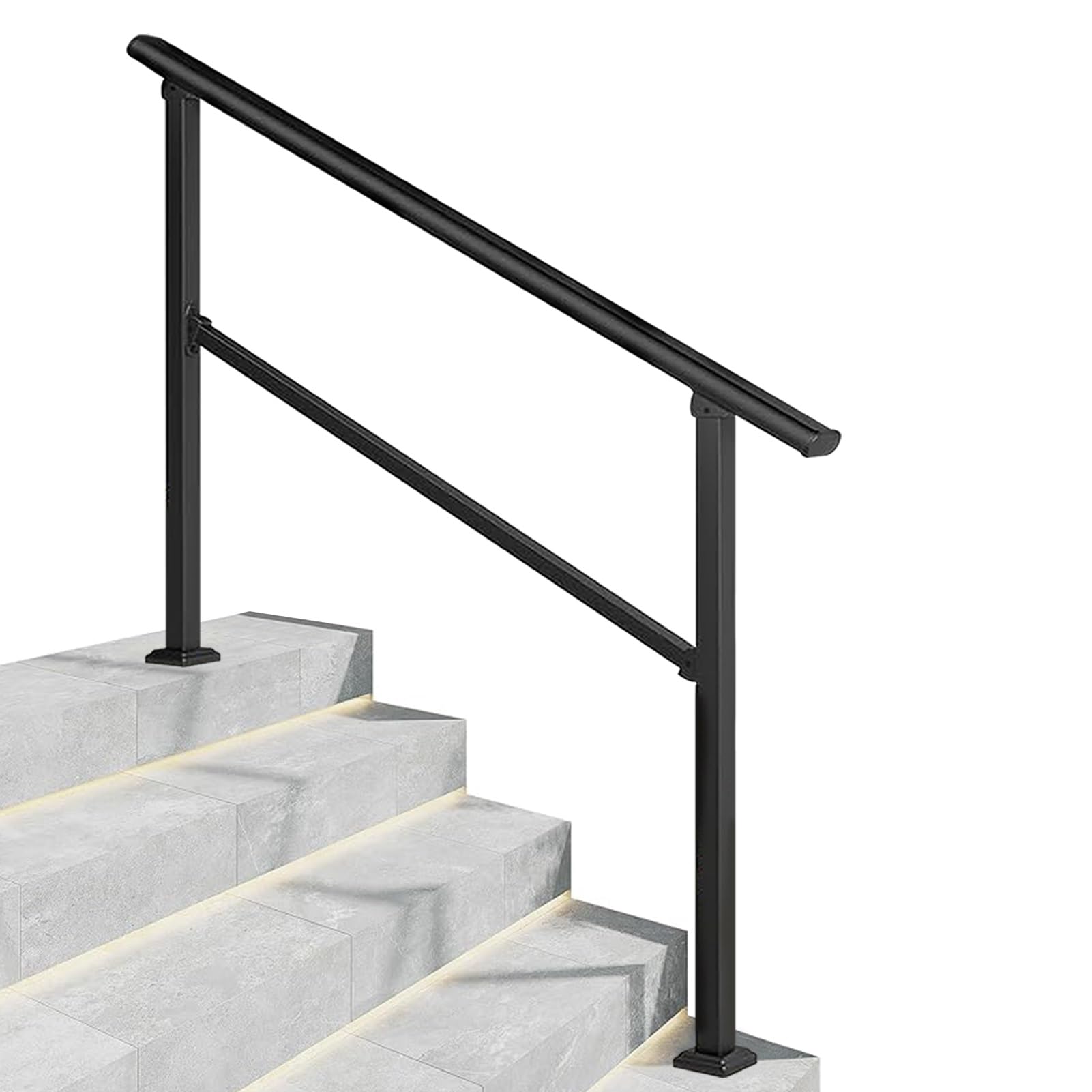Jksyff A Outdoor Stair Railing Galvanized Steel Handrail For Cement Concrete Steps Wooden Steps, Djustable Hand Support Railing, Non-Slip Deck Guardrail(,60Cm/24Inch)