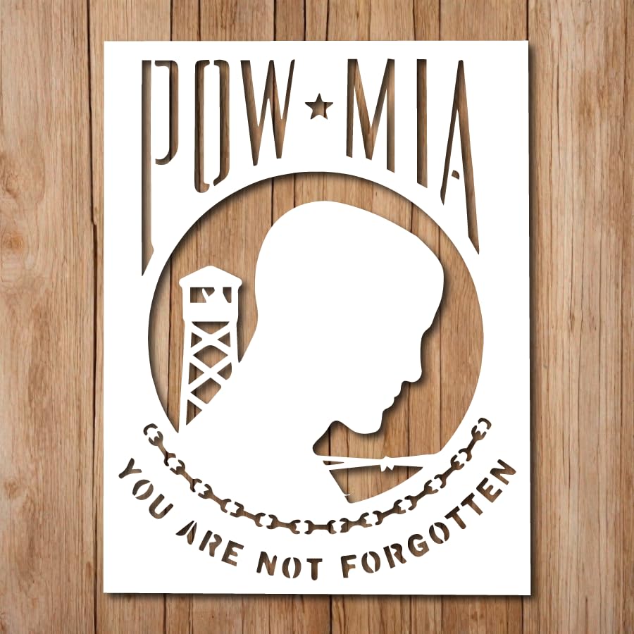 8.5'x 11' POW MIA Stencil - Military Veteran US Army Patriotic Stencils Reusable for Painting on Wood, Glass, Wall, Rock, Walls, Glassware, Canvas - Military Veteran US Army Patriotic Stencil