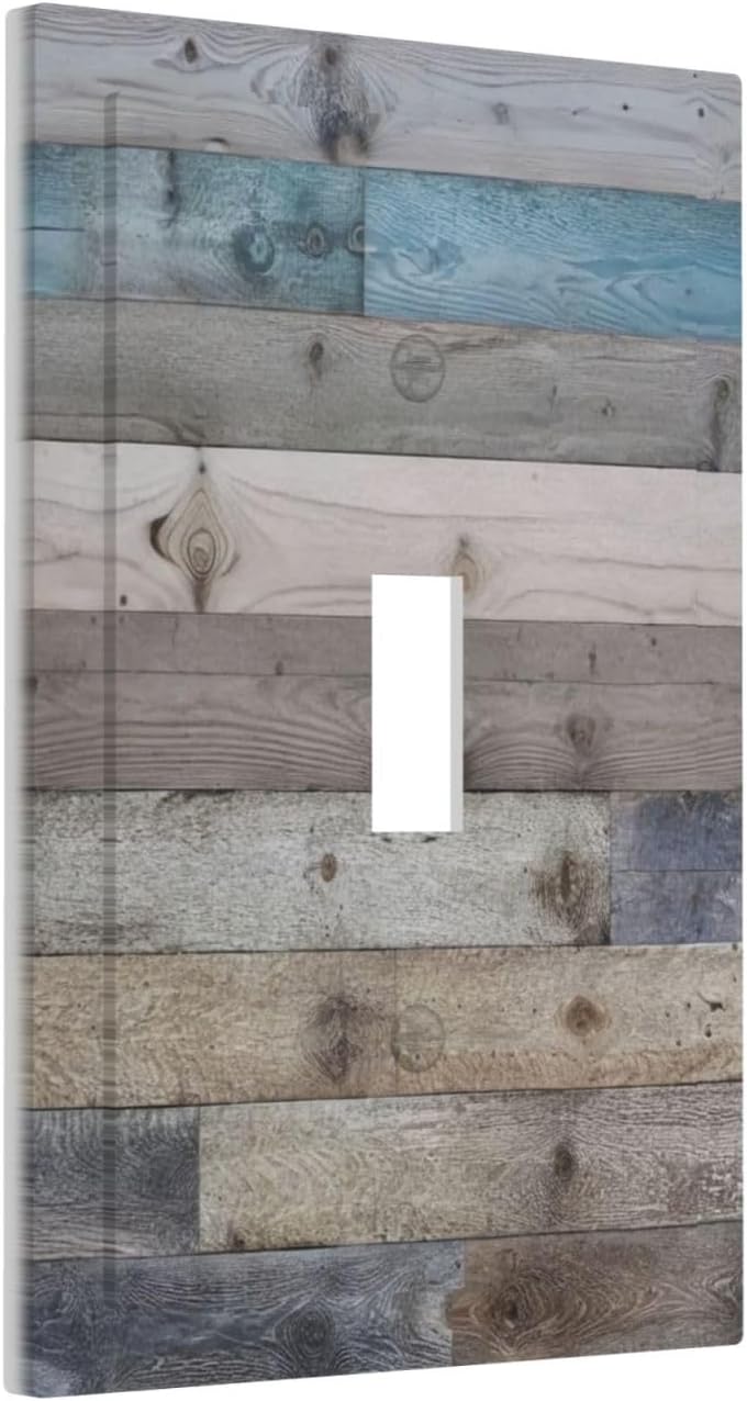 Decorative Light Switch Cover Rustic Wood Grain Blue Wooden Planks 1 Gang Single Toggle Device Electrical Faceplate Switchplates Decorator Outlet Wall Plate For Farmhouse Home Decor image 2