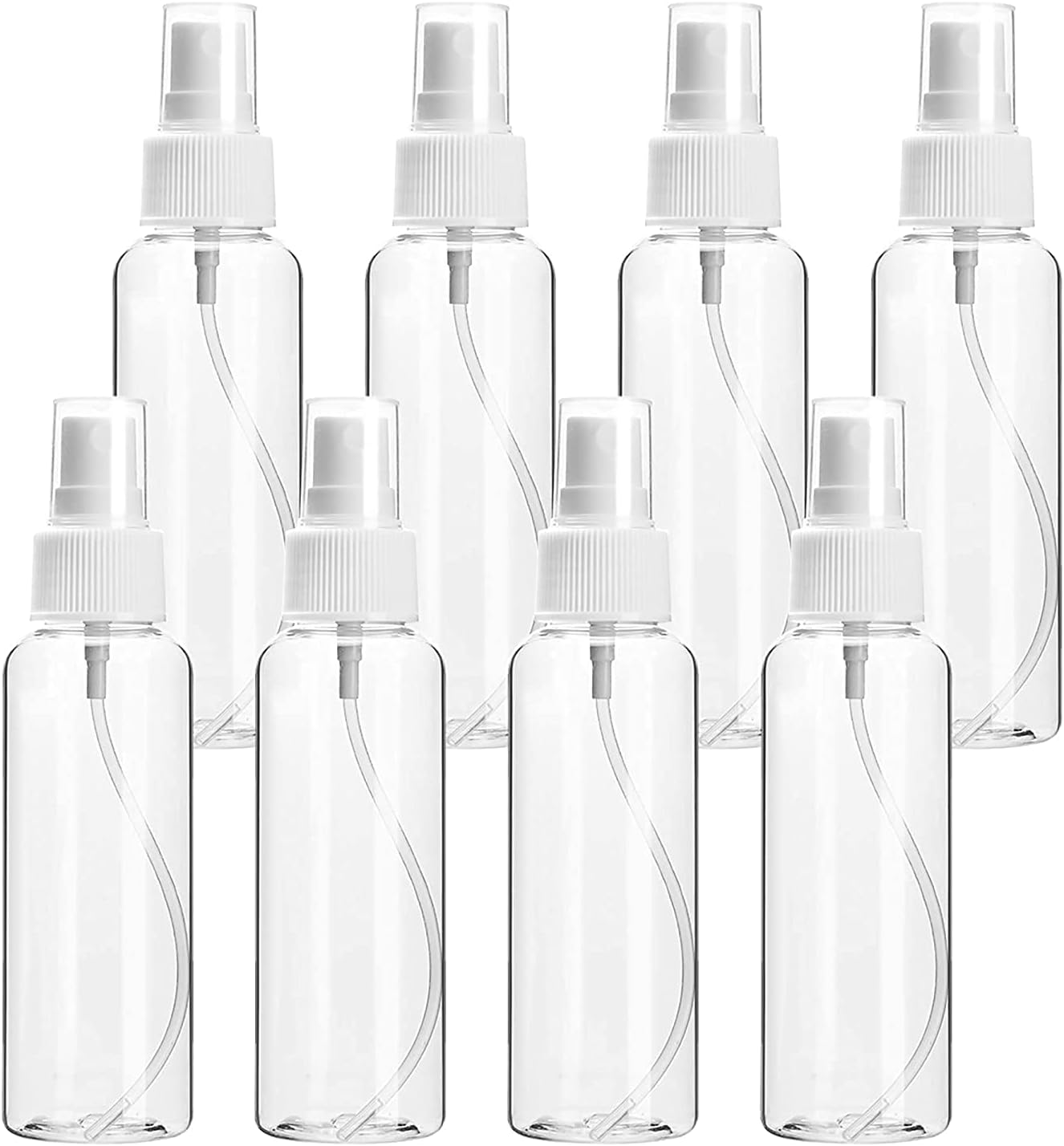 8 Pcs Clear Plastic Spray Bottles Fine Mist Sprayer,Refillable Spray Bottle Containers for Cleaning , Perfumes, Travel,Plants,100 ml