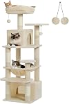 PAWZ Road Arbre de chat, 53.5 Inches Tour de chat Tall avec des hamacs spacieux, des condos et des poteaux de scratching, Maison de chat avec double perches rembourrées pour les grands chats intérieurs-Beige