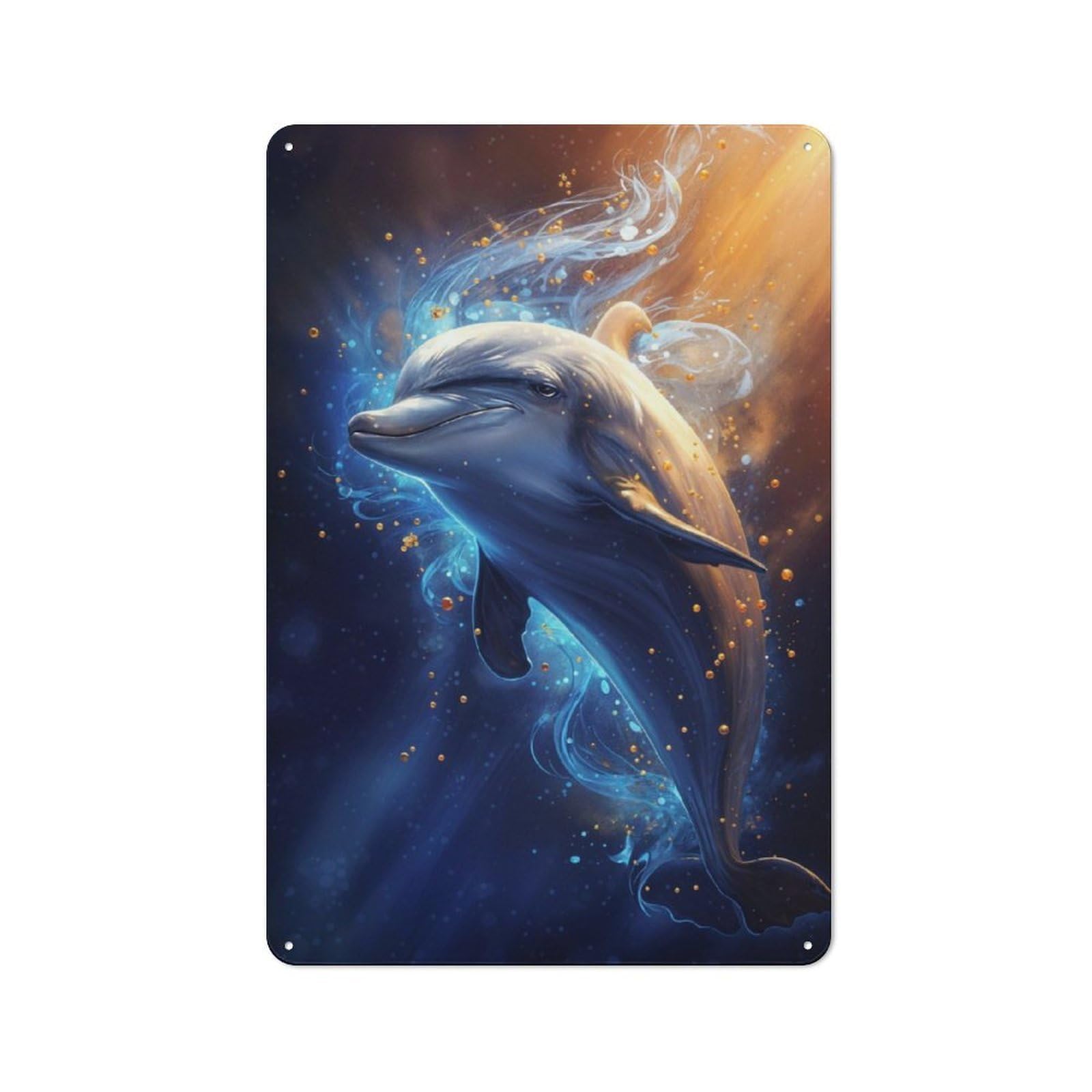 Junmoney Cosmic Celestial Dolphin Retro Tin Wall Plaque 30X20cm For Dining Room Or Kitchen, For Home Decor Collectors