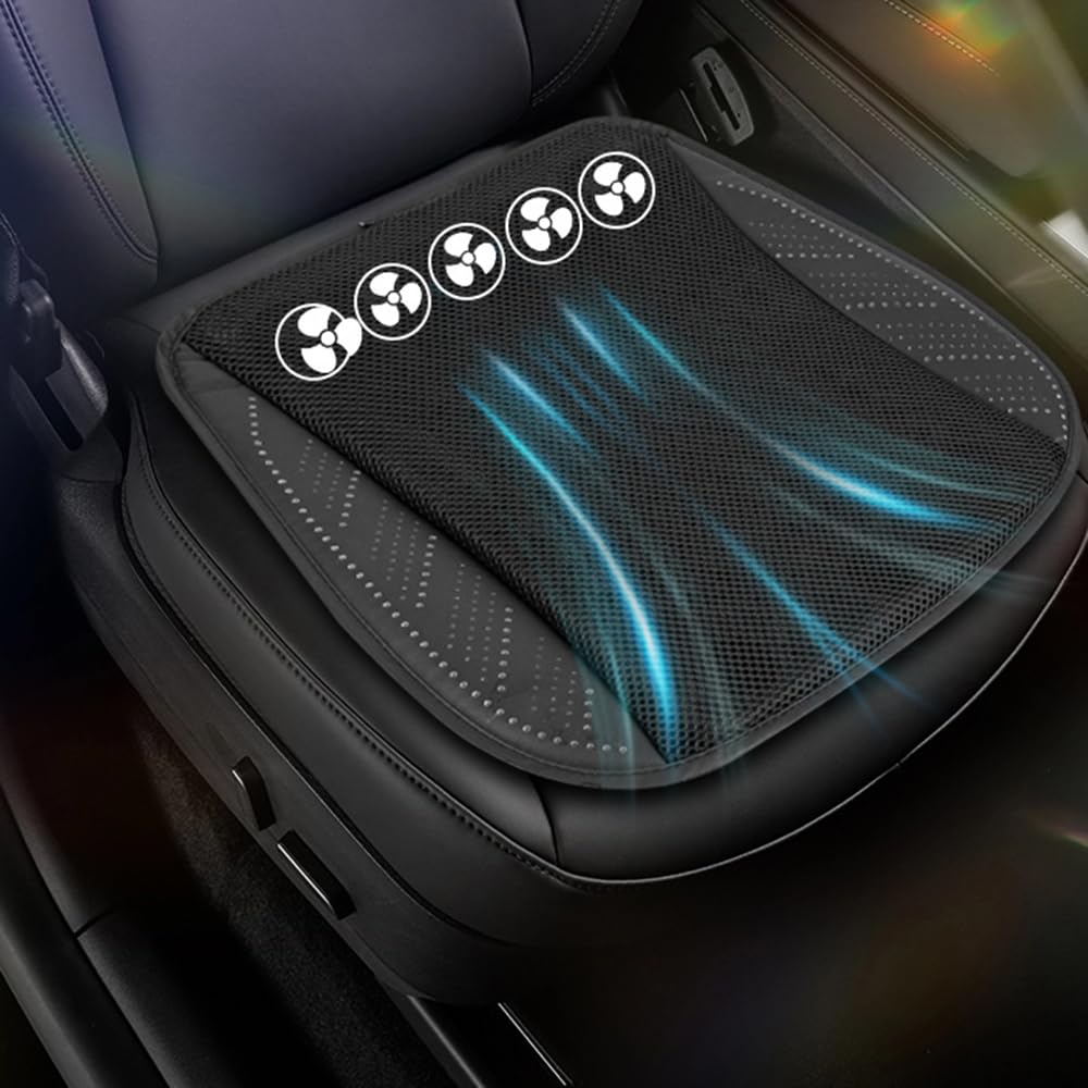 Cuscino Ventilato con Porta USB, Tappetino di Raffreddamento Traspirante per Sedili Auto, Sedie da Casa e Ufficio, Rete di Seta Ghiacciata, Ventole ad Alta Velocità Integrate con Velocità del Vento
