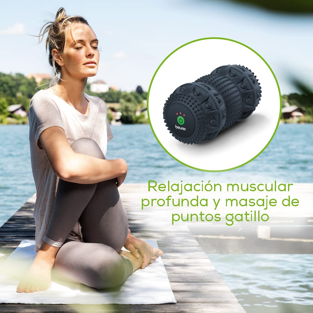 Beurer MG 35 Deep Roll Rodillo de masaje con vibración, rodillo fascial para masajear puntos gatillo, 3 niveles de intensidad, uso versátil, profundamente efectivo, ideal para llevar de viaje
