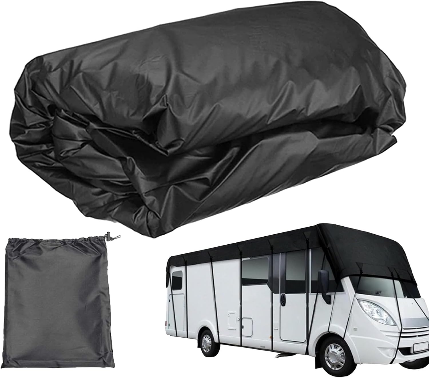 RVカバー | UVカットトップカバー | 耐撕裂性シェード210Dプロテクター バッグ付き 屋外 バス ロードトリップ 風 キャン