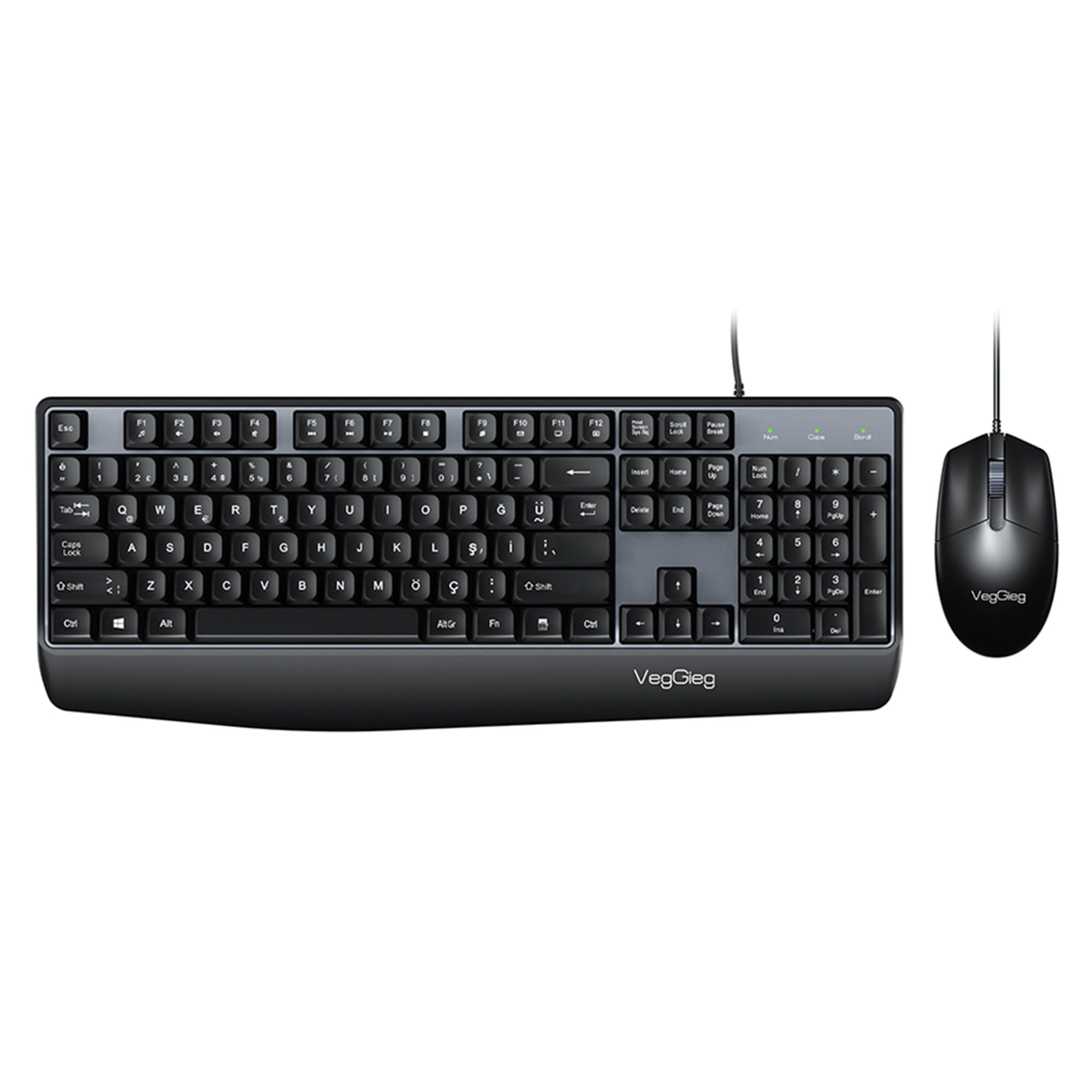 VegGieg MK500A Ergonomik Kablolu Türkçe Q Klavye Mouse Seti Siyah