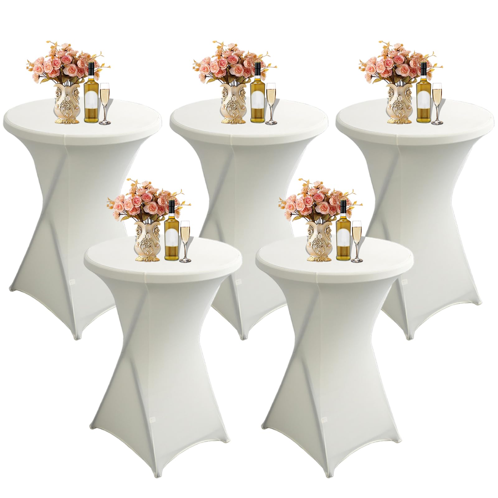Mantel de mesa de cóctel blanco marfil de 80 x 110 cm, 5 unidades, mantel elástico ajustable para bodas, fiestas, bares, eventos, celebraciones de cumpleaños, decoración elegante de mesa