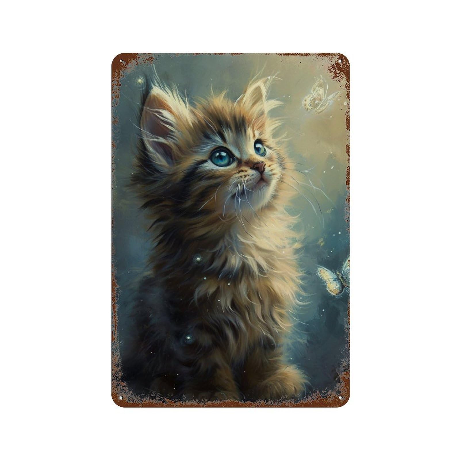 Adorable Kitten with Butterflies Vintage Metal Tin Sign 11.8"x7.9", Industrial Home Decor for Garage, Pub Or Kitchen