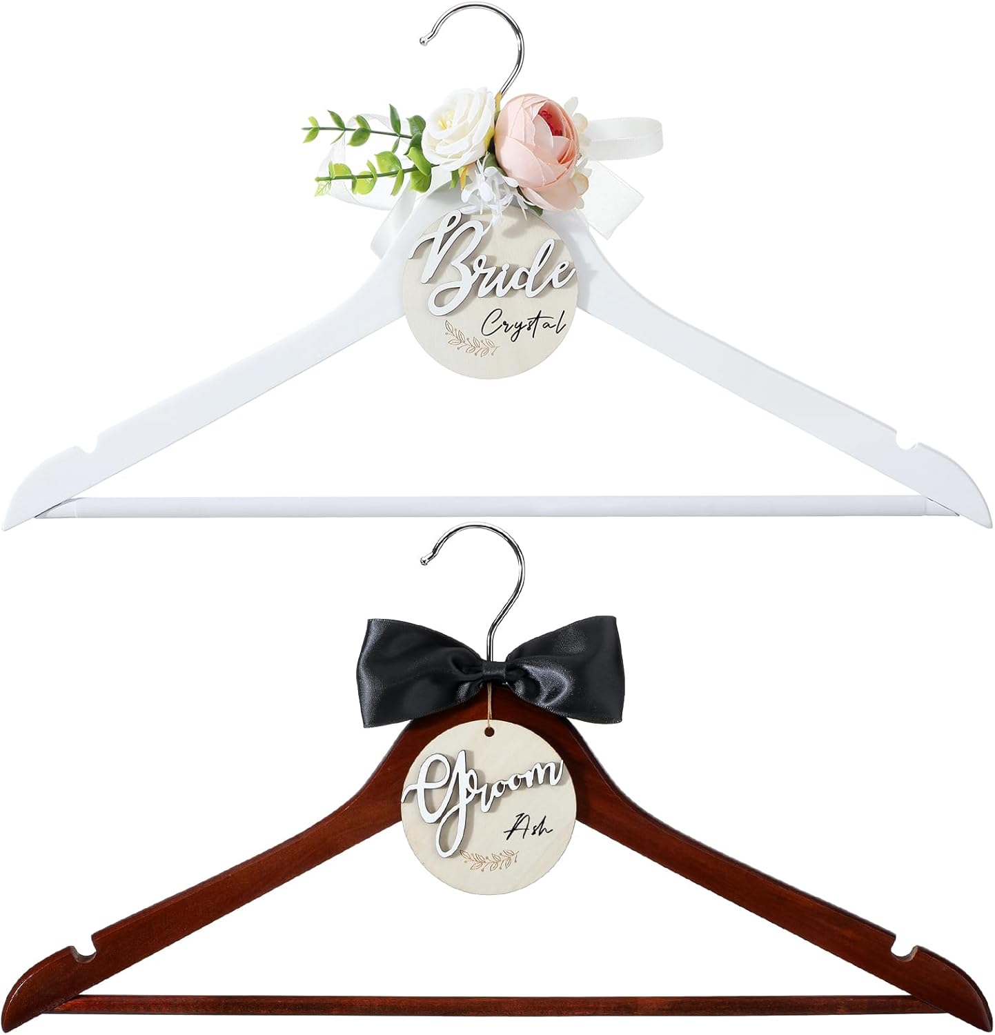 2 Pack Wedding Hanger Gift Bride Groom Bridal Hanger with Tags for Wedding Dress(Pink)
