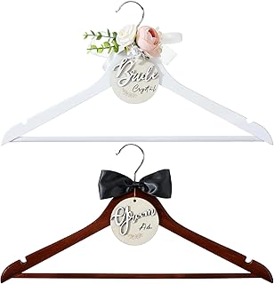 2 Pack Wedding Hanger Gift Bride Groom Bridal Hanger with Tags for Wedding Dress(Pink)