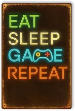 Eat Sleep Respawn Repeat Metal Poster by DC | Vintage Tin Sign Wall Art for Indoor Use | 7x10" Rust-Free Aluminum Decor for Gamer Room | UV Protected & Weatherproof Print | Made in USA
