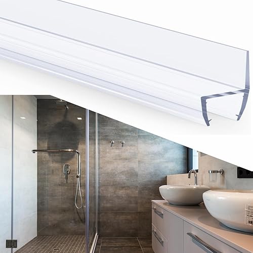 Tira de sellado lateral para puerta de ducha sin marco para evitar fugas, crea una barrera de agua de vidrio H-Jamb de 180 grados total de 79