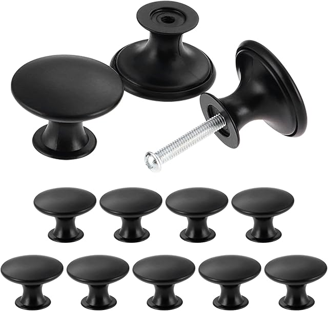 TsunNee 12PCS Vintage Cabinet Knobs, Chic Drawer Knobs, Antique Kitchen Cupboard Handles, 30mm Round Furniture Door Knobs, Black
