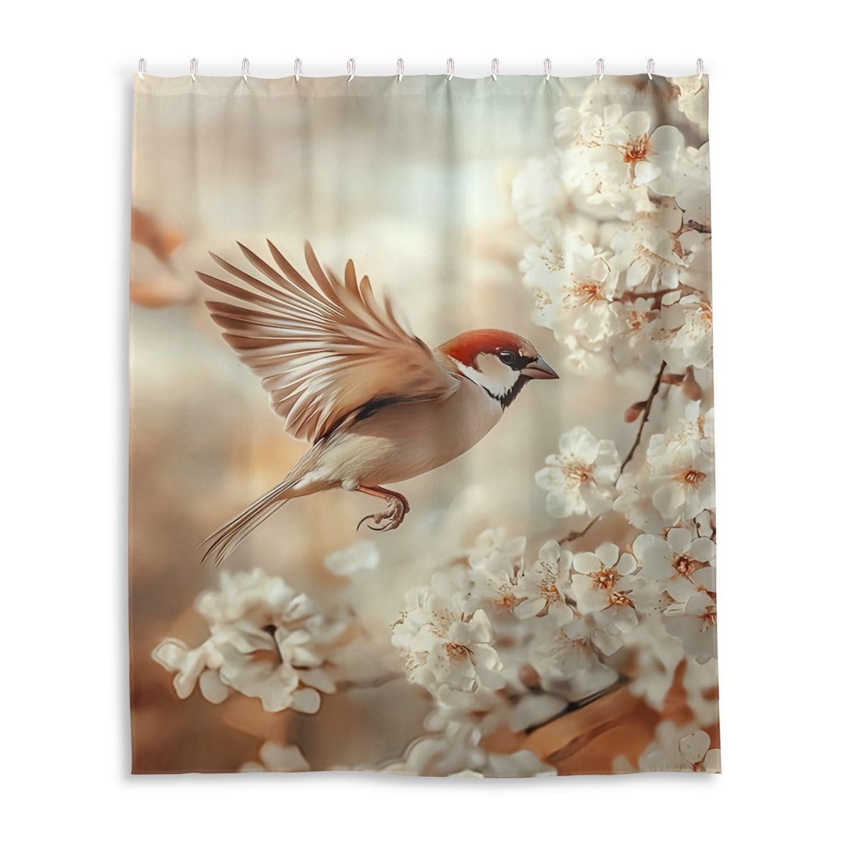 Nander Fabric Shower Curtain, Fade-Resistant Waterproof Bath Curtain for Master Bathroom, Guest Bathroom, 60 x 72 Inches,Bird Flower