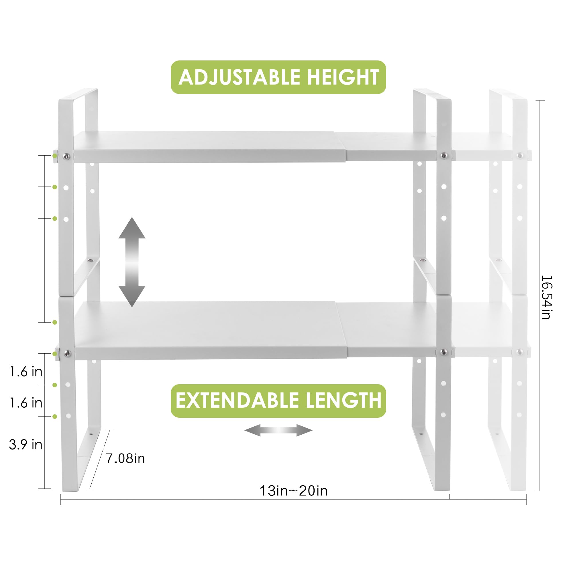Estante organizador de estantes expandibles, estante apilable de almacenamiento para mostrador de cocina, estante de despensa de altura ajustable para especias (blanco, paquete de 2) 3