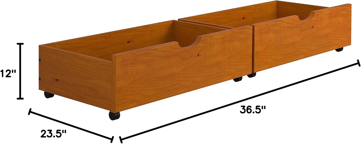 Honey Solid Wood Dual Underbed Storage Drawers with Casters