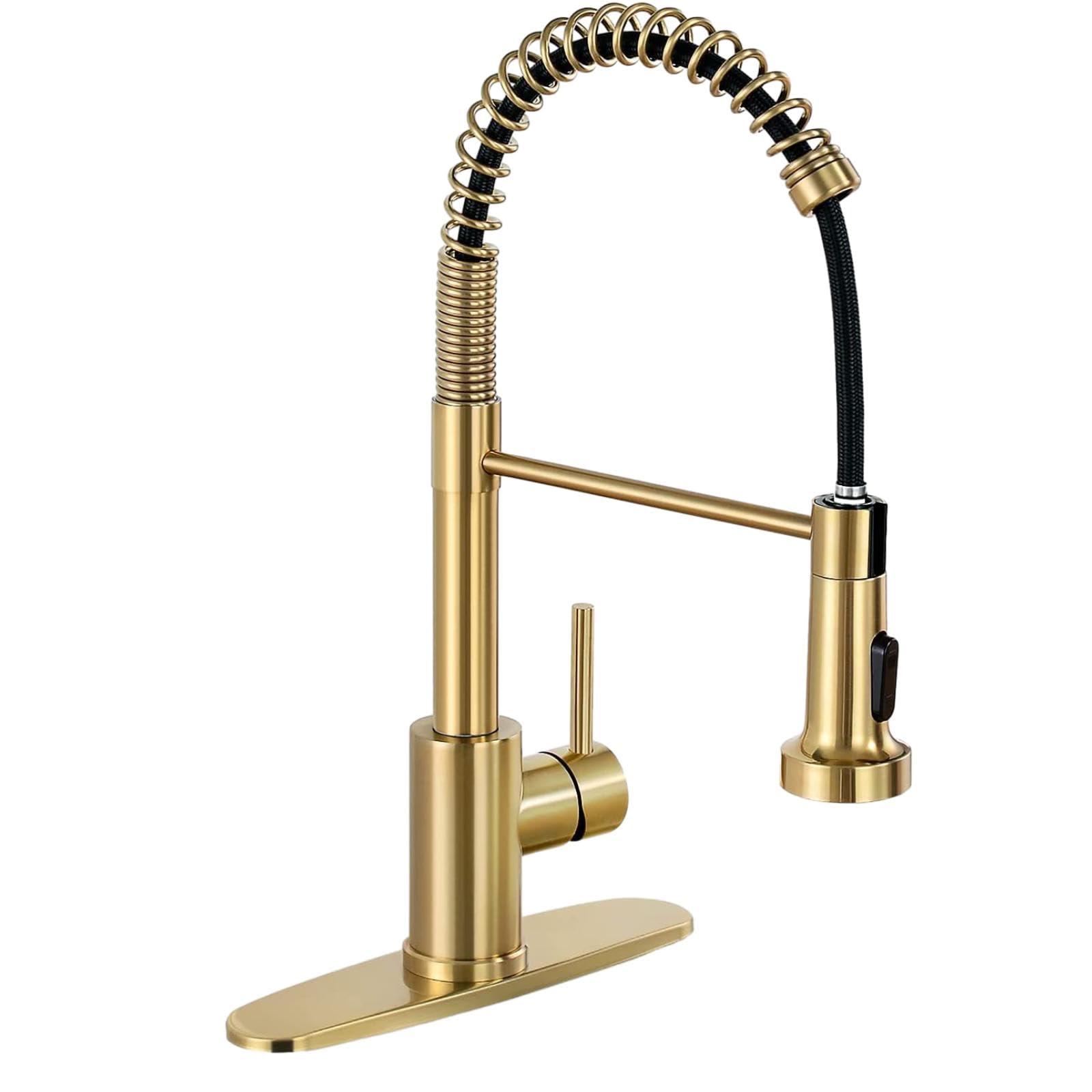 Kitchen Mixer Tap Pull-Out Faucet Brass Single Utility Sink Brushed Gold