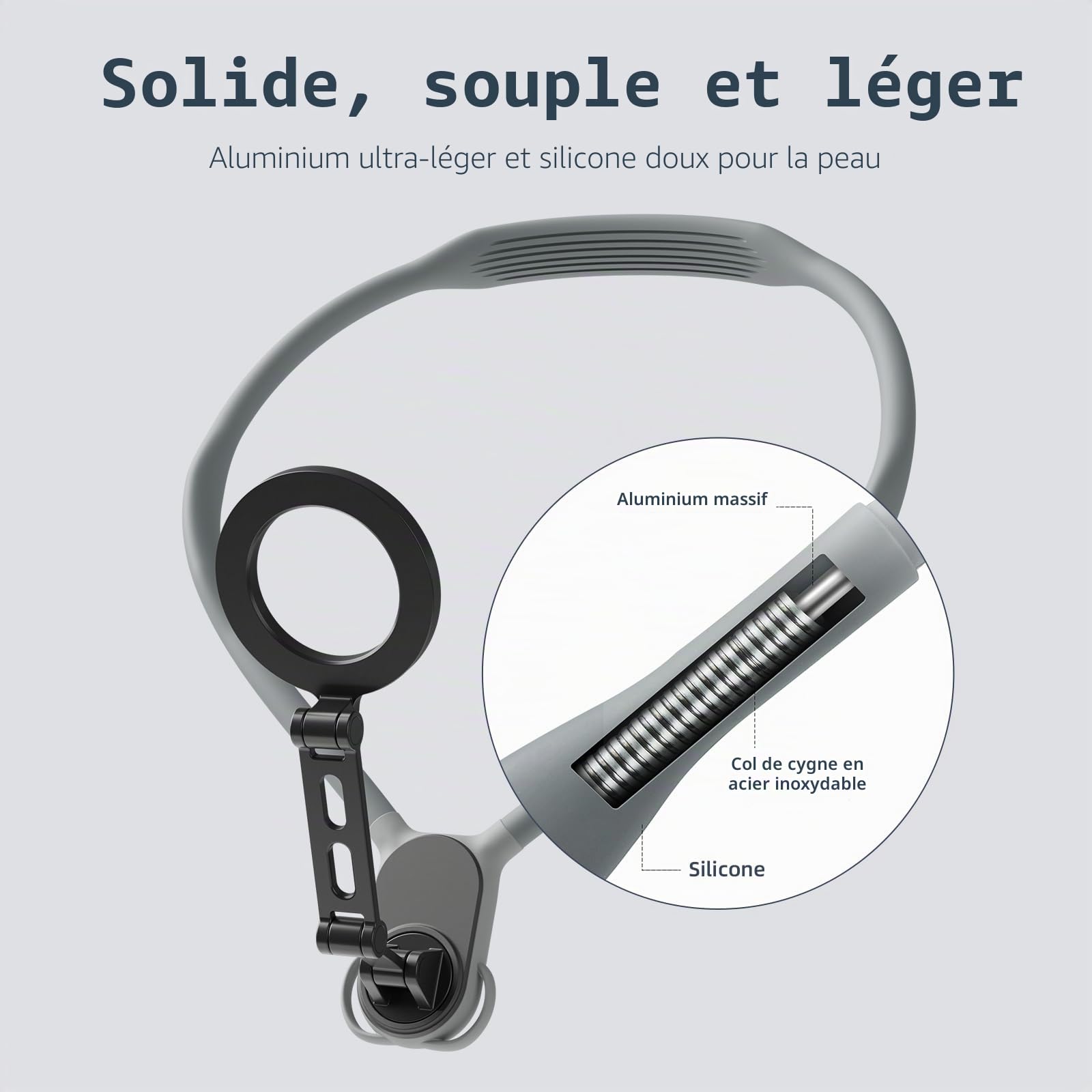 AFAITH Max Support magnétique Selfie pour téléphone de cou, support de téléphone rotatif à 360° pour POV VLOG, support Magsafe avec sangle fixe pour iPhone 15 14 13 12 Android