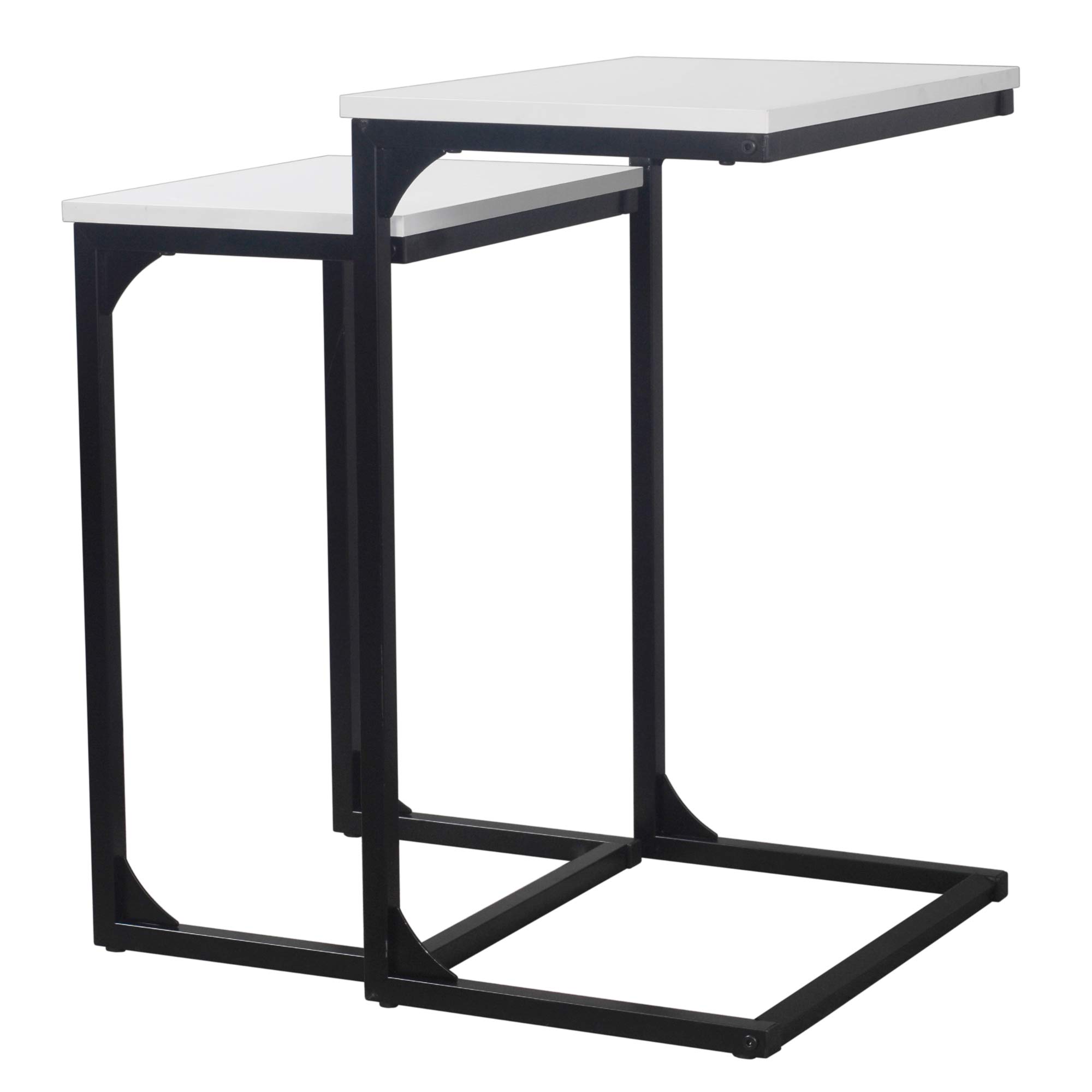URBNLIVING Seville Modern Wooden Metal Frame Side End Table Nesting Coffee Living Bedroom (White)