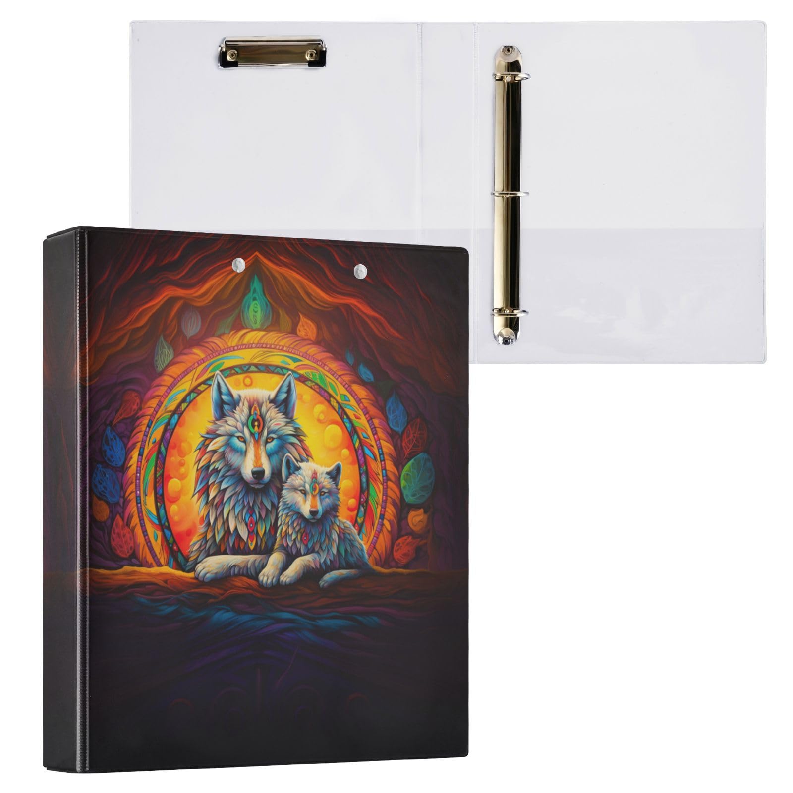 3 Ring Binder, Ethnic Style Wolf File Folder Holds 200 Sheets File Storage for Women Men School Office Supplie โ image 1