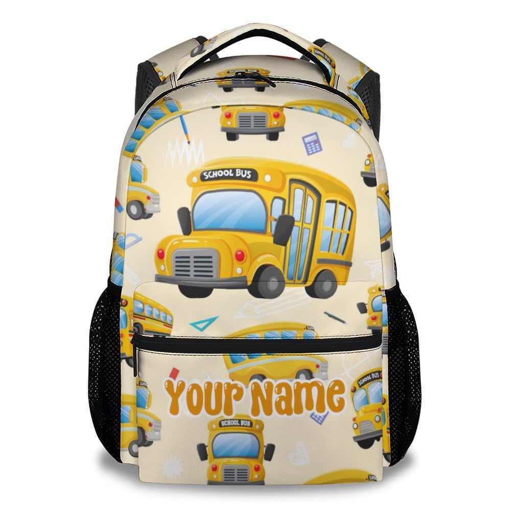 COZYAURA Personalized Backpack - 17 Inches Cute School Bus Bookbag for Kids - Durable Car Backpack for Elementary Precschool - Cartoon Boys School Bag