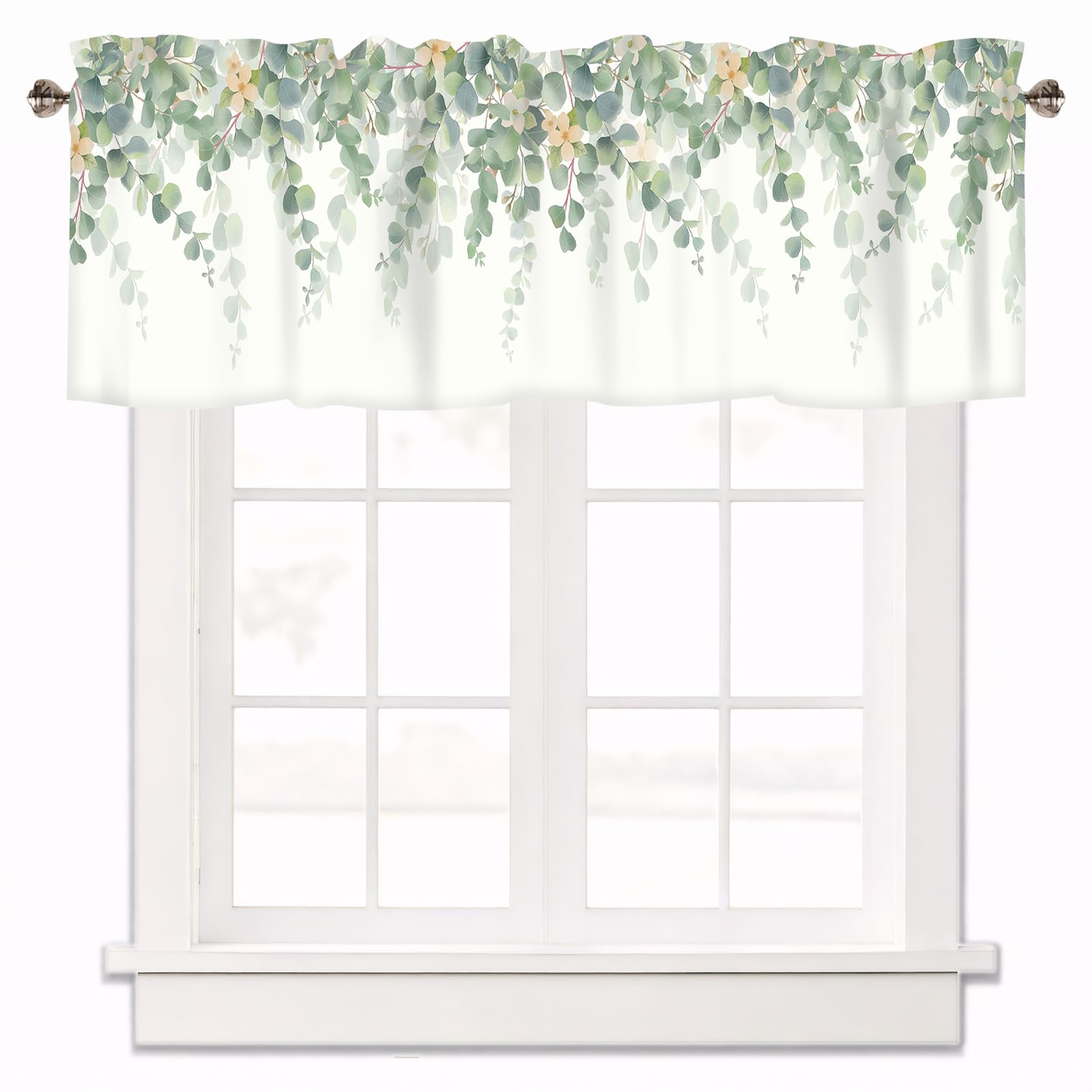 Green Eucalyptus Leaves Valances for Windows Short Curtains 42x12 Inch
