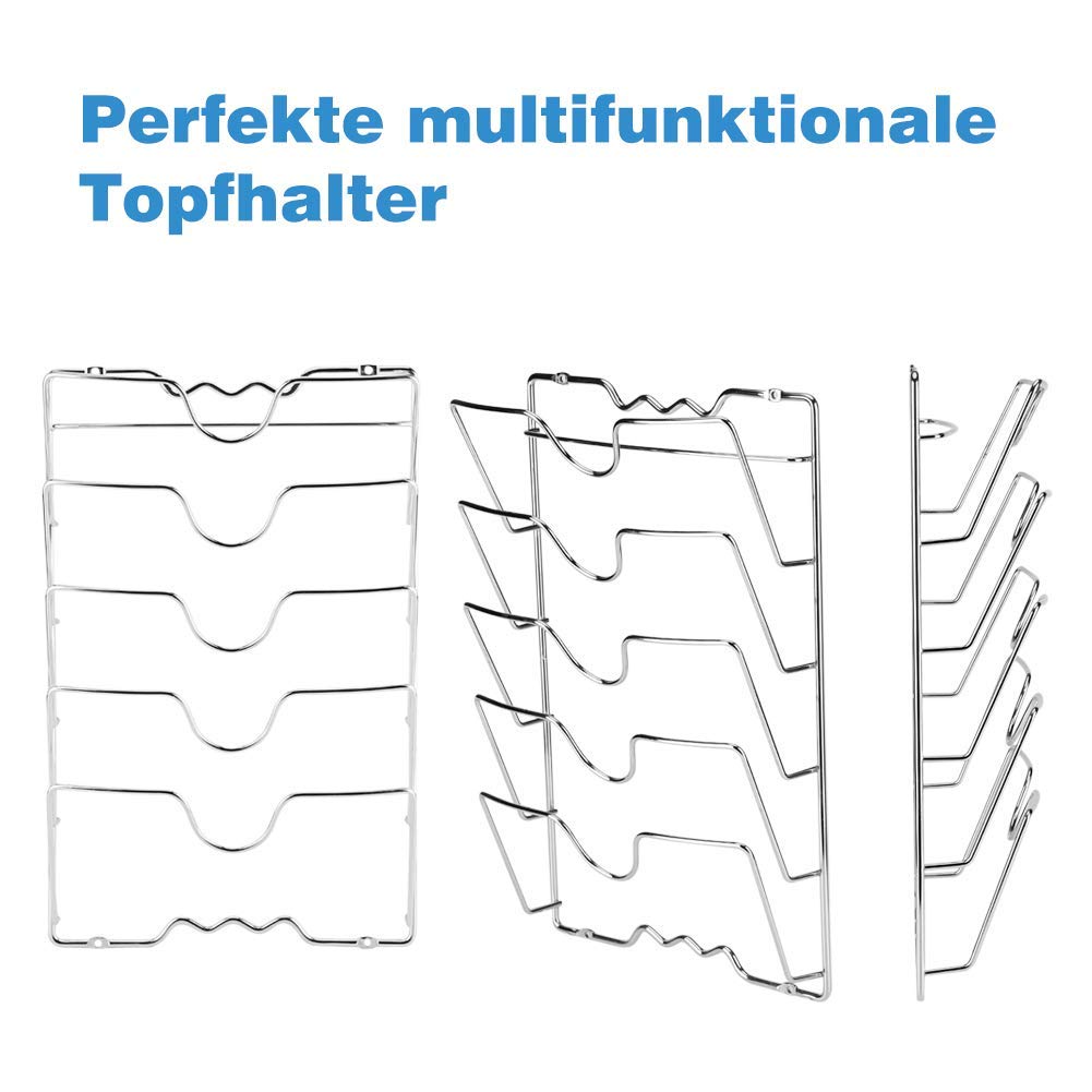 Ejoyous 5 lagig Topfdeckelhalter Wand, Deckelhalter Praktische Küchenutensilien für Topf- und Pfannendeckel, Deckelhalter für Schranktür 5 Deckel 3,4 x 27,8 x 9,7 cm