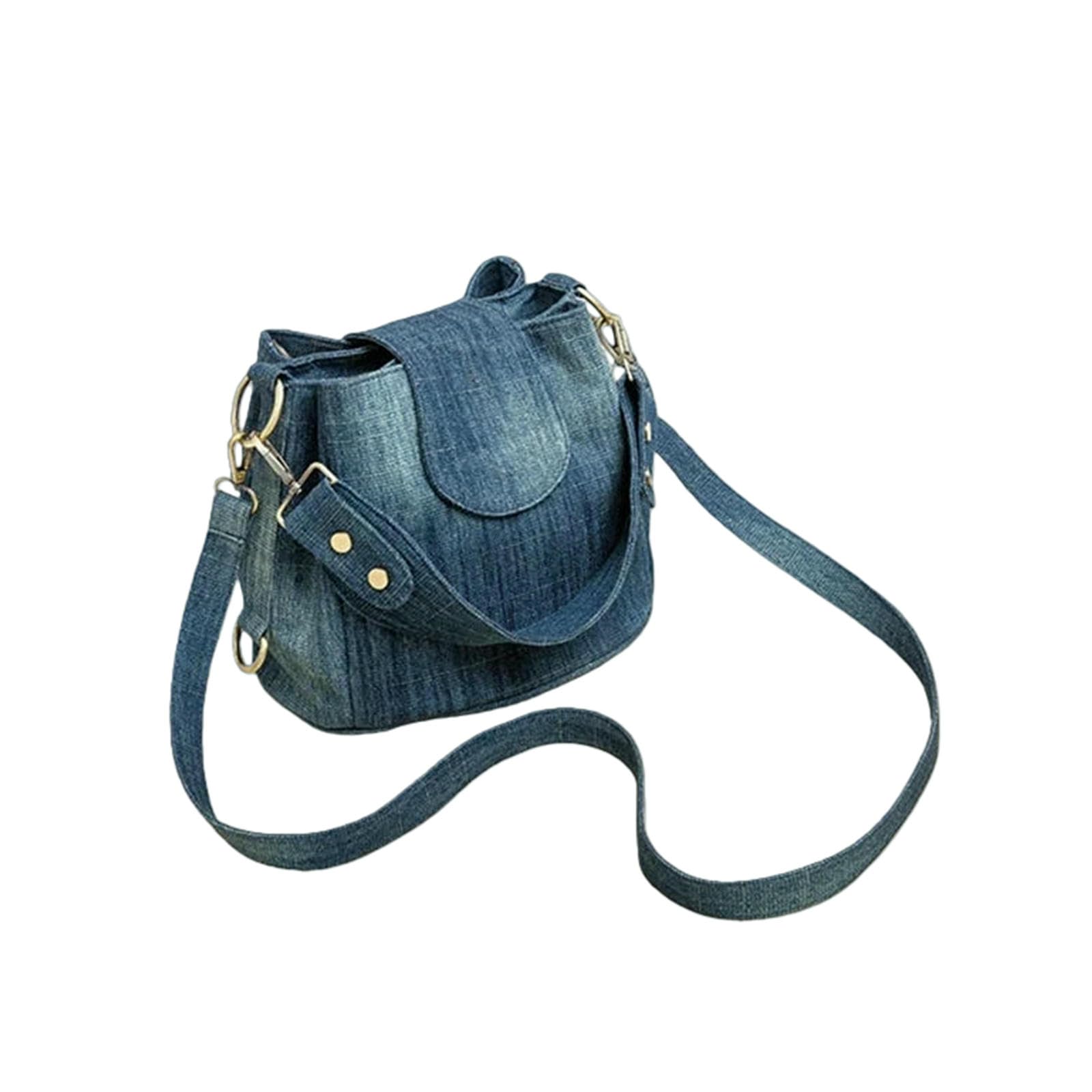 Borsa a Mano Donna Secchiello in Denim Casual Tracolla da Tasche Multiple Design Blu-azzurro-26x21x19 Cm