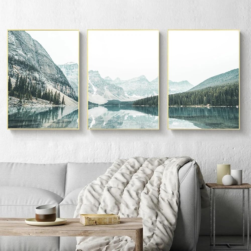 3 Pieces Poster-Forest Mountain Lake Abstract Canvas Poster Landscape Picture Poster Scenery Nature Canvas Wall Art Print Painting Nordic Living Room Decor-60 * 70cm (No Frame)