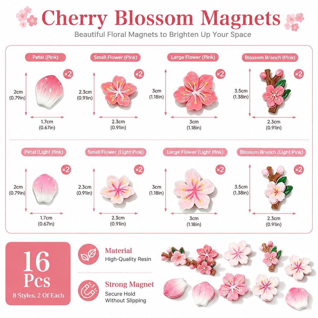 Pink Peach Blossom Fridge Magnets - Floral Decor -2