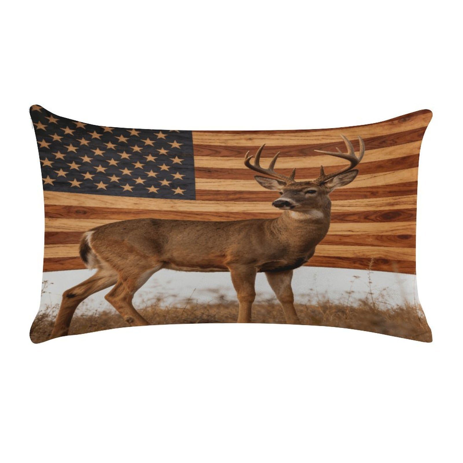 Fodpand Style Wood Grain American Flag Hunting Deer Pillow Cases Set Of 1 Extra Soft Pillow Protectors With Hidden Zipper Perfect For Hotels, Guest Rooms,Bedroom 12X20 Inches Pillows Not Included