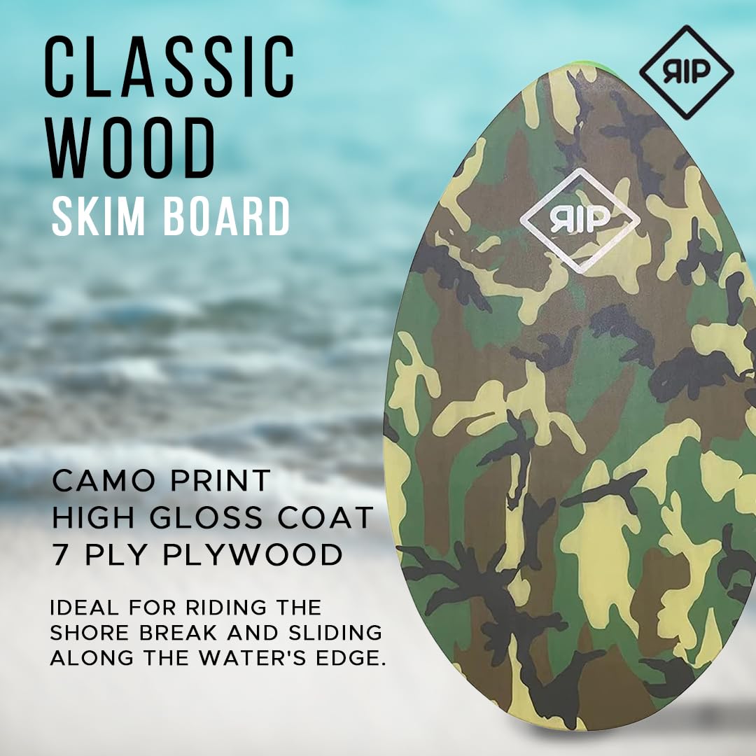 RIP Skimboard Camo Madera 37'' inch, 7 Ply Wood 94 CM - Premium Skimboard de Madera para Surf Tabla principiante a intermedio, ligera, para todos los niveles de habilidad, niños y adultos