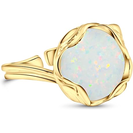 14k Gold Plated Sterling Silver White Opal Sizable Ring