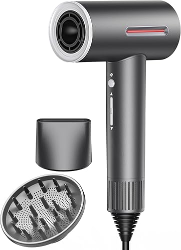 Secador de pelo, 1600 W profesional iónico de alta velocidad para secado rápido con boquilla difusora y boquilla de peinado, ligero, ultra