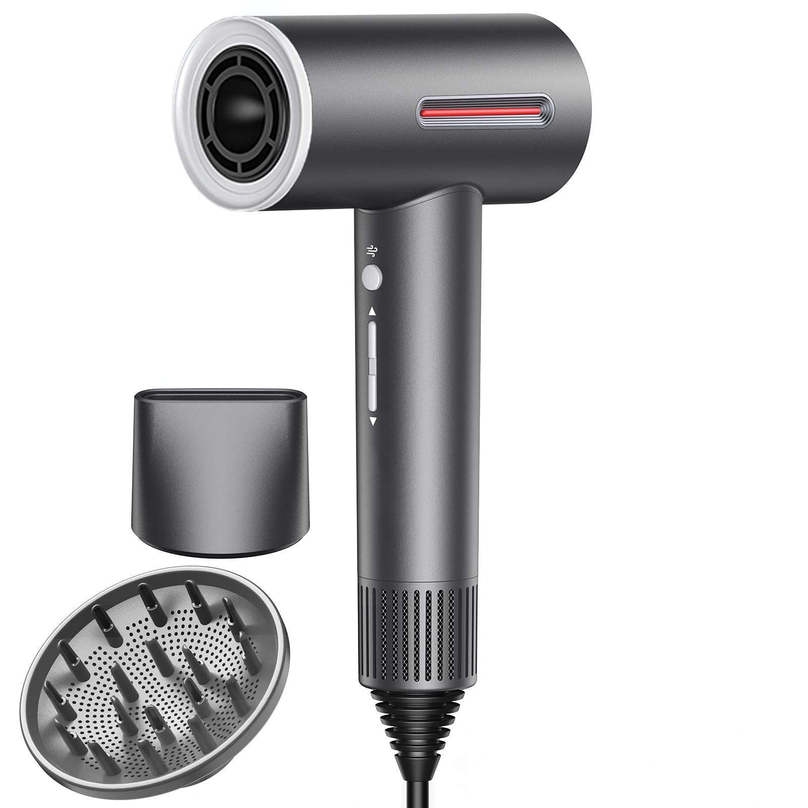 Hair Dryer, 1600W Professional Ionic High-Speed Blow Dryer for Fast Drying with Diffusers Nozzle and Styling Nozzle, Lightweight, Ultra-Quiet, Hair Dryer with 180000RPM Brushless Motor