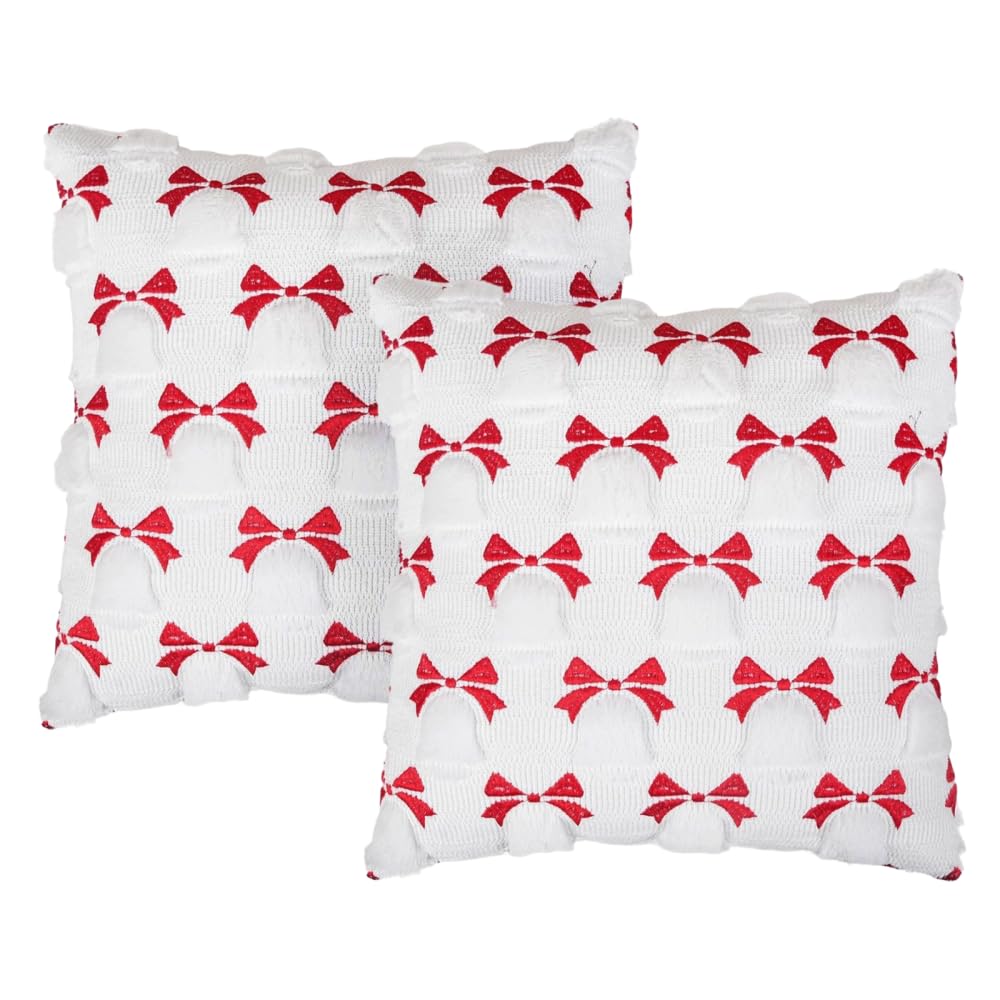 MiOYOOW Christmas Cushion Cover, 2PCS Christmas Plush Throw Pillows Covers Breathable Xmas Pillowcase for Winter Valentines Day Sofa Bedroom Decor Present
