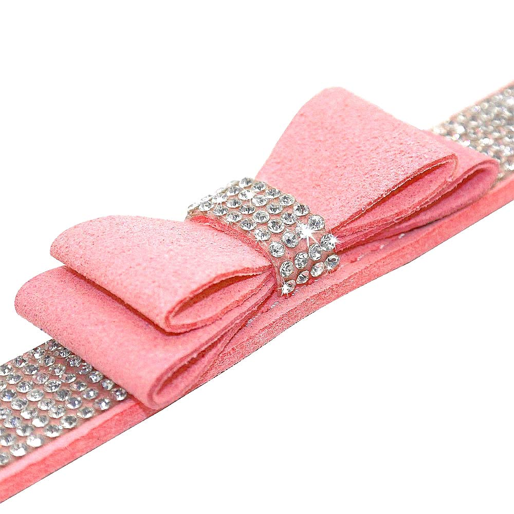haoyueer Cute Dazzling Sparkling Elegant Fancy Soft Suede Leather Bling Rhinestone Crystal Jeweled Pet Cat Dog Puppy Collar Dog Leash Combo Set (XS, Pink-1) — view 3