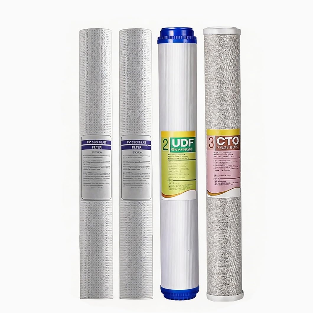 1 kit remplacement de filtre à eau domestique à 3 étapes 20in, composé sédiments PP 1 μm + PP 5 μm + UDF + charbon actif CTO, débit élevé usage résidentiel et commercial