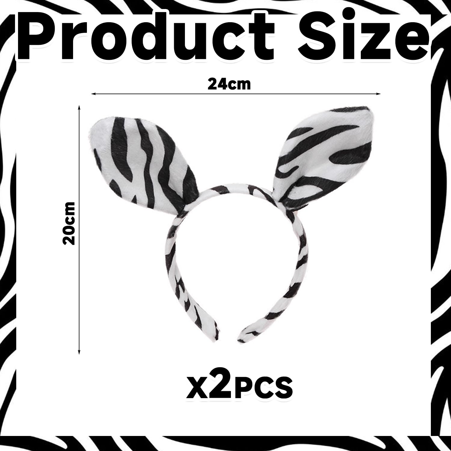 2 Pieces Of Zebra Ear Headbands, Creative Headbands, Fun Headbands, Role-Playing Props, Photo Props, Black and White - Image 2